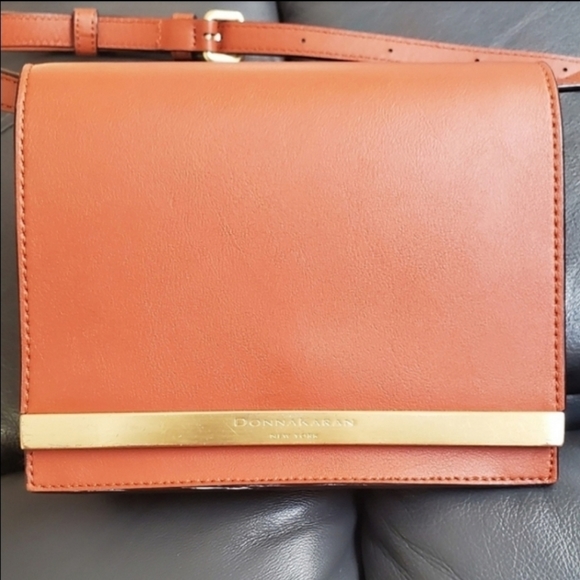 Donna Karan Orange Rust & Gold Crossbody Snap Closure Purse Shoulder Bag Casual - Picture 3 of 8